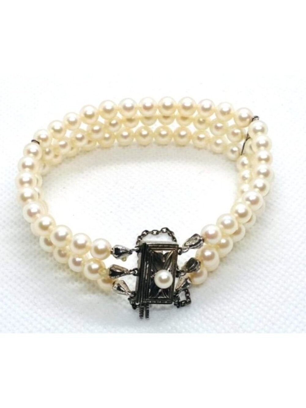 Mikimoto Triple Strand Sterling Silver 925 Pearl Bracelet